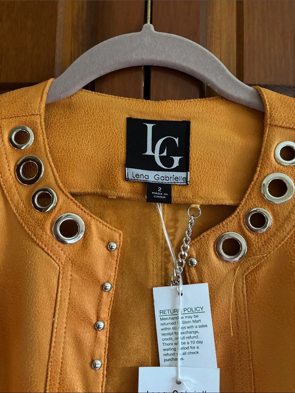 LG Orange Stud-Trim Faux Suede Jacket